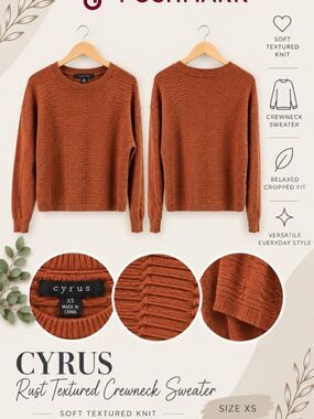 Cyrus Burnt Orange Textured Dolman Batwing Knit Sweater Size XS